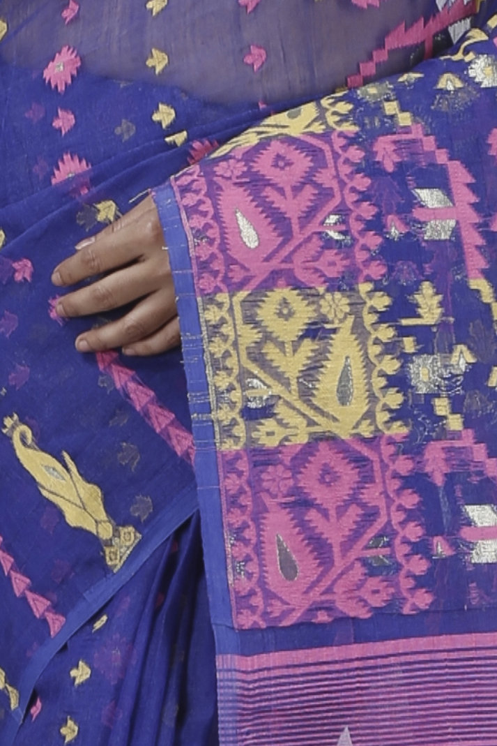 Blue Blended Cotton Jaya Jamdani Saree (1104)